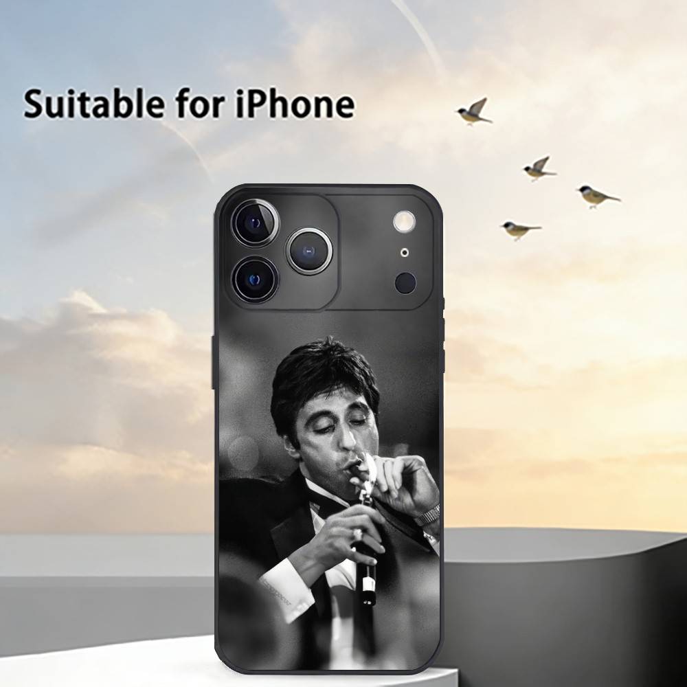 Чехол для телефона R-Scarfaces T-Tony Montana для iPhone 17,16,15,14,13,12,11 Plus,Pro Max,XS,Мягкий силиконовый черный чехол