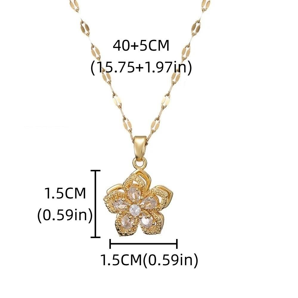 Crystal Zircon Pendant Necklace Shiny Petal Gold Necklace Rotatable Flowers Choker Date Night