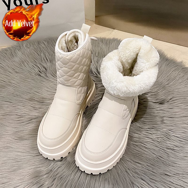 Водонепроницаемые кожаные ботинки на шнуровке на толстой подошве для женщин, зимняя обувь для женщин на флисовой подкладке, утепленные, нескользящие, модные ботильоны 2025