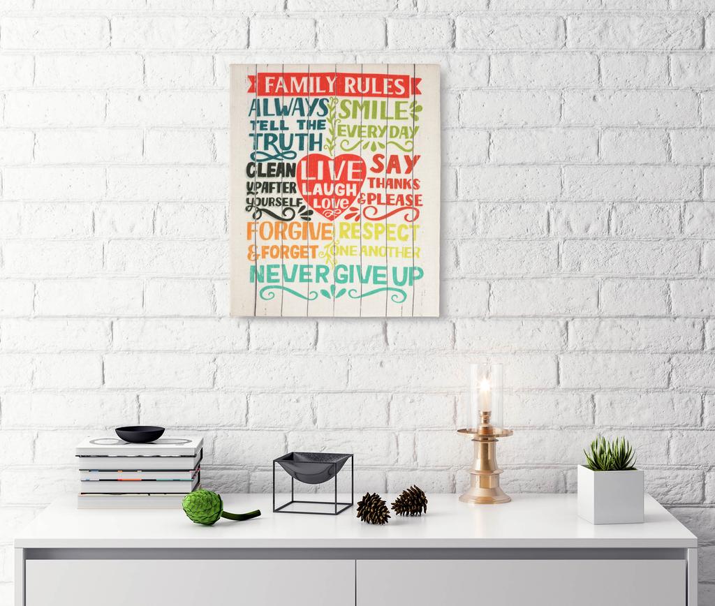 Inkdotpot Натяжной холст с цитатами Декор для стен, Семейные правила Декор для стен - 12x15 деревенский настенный знак