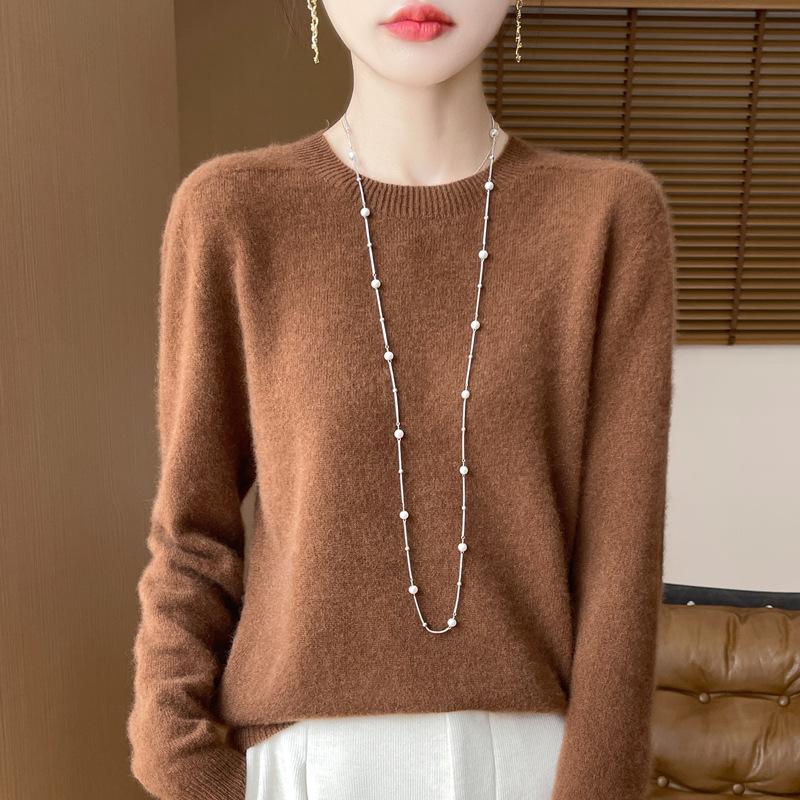 INDFS Женская мода Повседневный Осень Зима Однотонный Принт Длинный Рукав О-Образным Вырезом Свитера