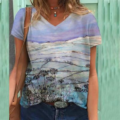 Футболка больших размеров с цветочным принтом, винтажные футболки с 3D-принтом для женщин и мужчин, топы с коротким рукавом и V-образным вырезом