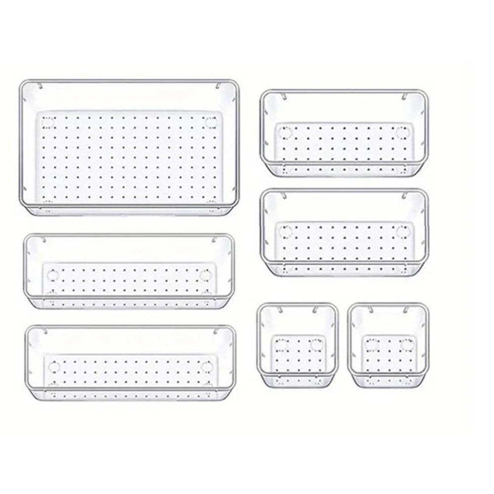 Пластиковый прозрачный косметический бокс с отделениями, прозрачный, штабелируемый, разделители для ящиков, декоративный, многофункциональный настольный ящик-органайзер