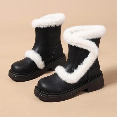 Модные женские хлопковые ботинки на толстом каблуке, зимние новые ботинки до середины икры с круглым носком, рукавной вставкой, толстой подошвой, противоскользящие, износостойкие