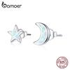 Bamoer Open Moon and Star Stud Earrings for Women 100% Real 925 Sterling Silver Wedding Jewelry