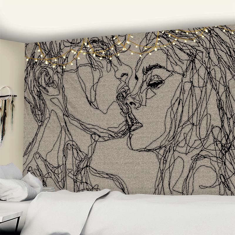 Креативная линия живописи, гобелен, настенный богемный хиппи для мужчин и женщин, поцелуй, психоделический абстрактный ковер, ретро-декор