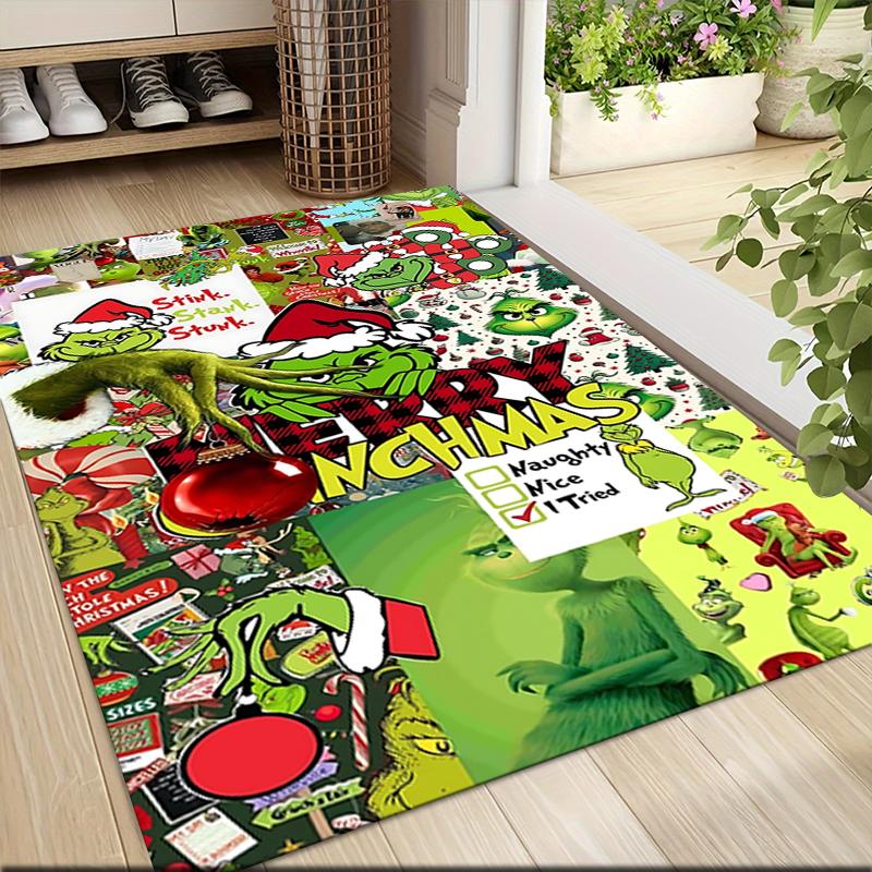 Grinch Christmas Collage Carpet Rug Soft Washable Antislip Home Living Room Sofa Mats Personalized Christmas Rug