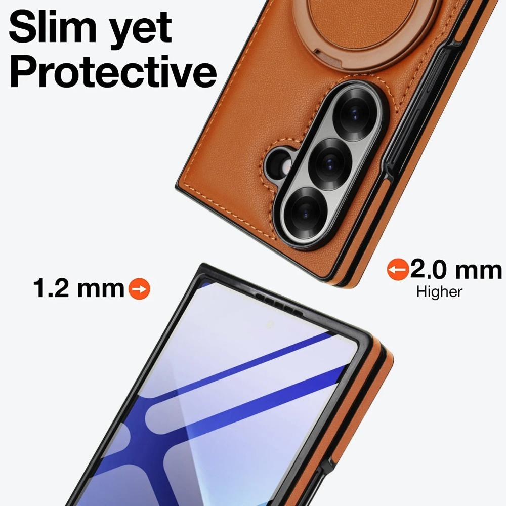 Luxury Business Sle Solid Color Leather Pattern Magnetic Stand Phone Case for Samsung Galaxy Z Fold 7 6 5 4 3 Protection Cover