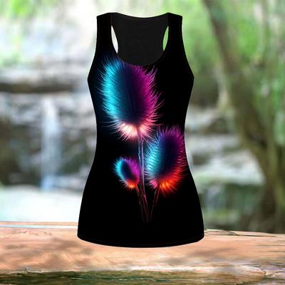 Женские летние спортивные рубашки с 3D-градиентным синим перьевым принтом для занятий йогой и тренажерным залом, жилеты больших размеров