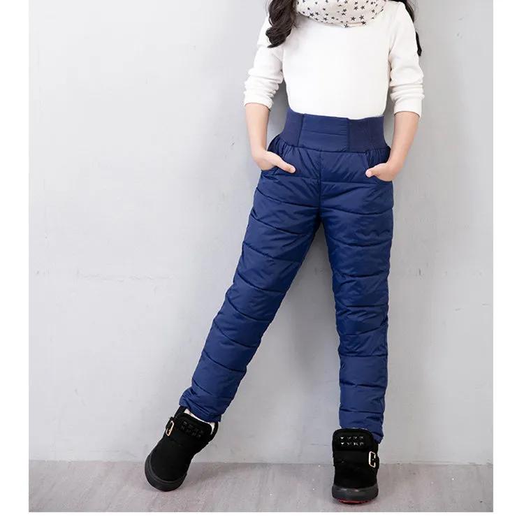 Повседневные зимние брюки для девочек и мальчиков, хлопковые толстые теплые брюки, водонепроницаемые лыжные ботинки, эластичные леггинсы с высокой талией для малышей