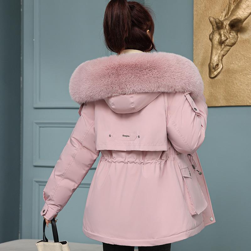 Женская осенне-зимняя однотонная теплая куртка с длинным рукавом и меховым воротником, карманное пальто