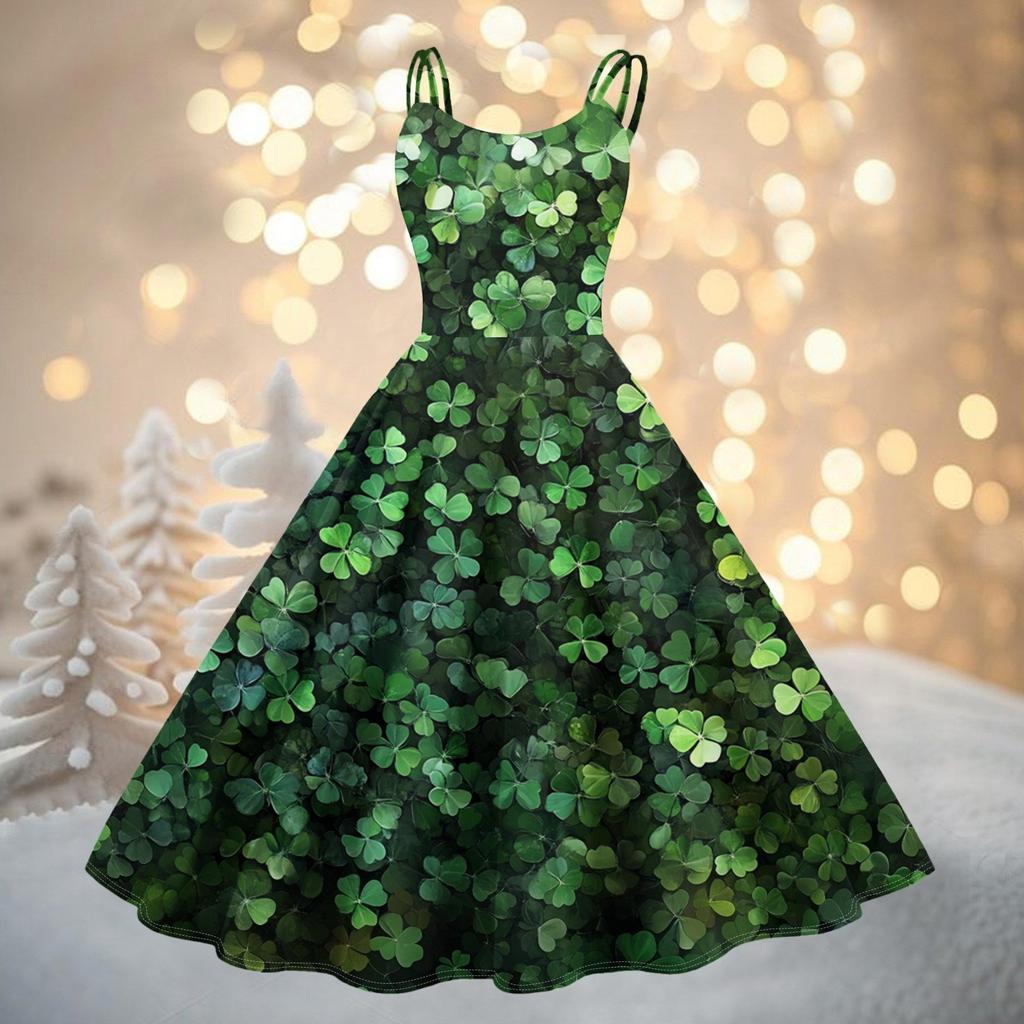Women's Fashion St. Patrick's Day Printed Sexy Strapless Gothic Cocktail Dress Punk, Vintage Dress.
