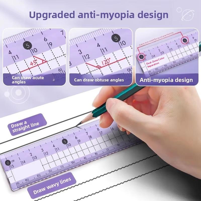 Kids Math Drawing Stationery Kit 7 Pcs Safe Compasses Learning Tools for Home School Daily Study Art Class Homework Use