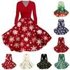 Women's Casual Fashion V-neck Long Sleeved Retro Christmas Print Retro Dress Autumn