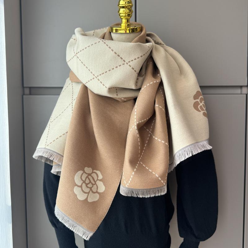 Feifei Imitation Cashmere Versatile Air Conditioner Shawl Shawl Shawl Silk Scarf Long Scarf Camellia