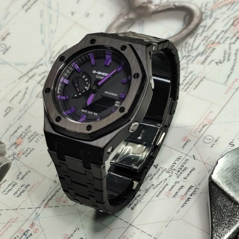 Casio Мужские часы с ЖК-дисплеем и аналоговым двойным дисплеем, серия 44 мм, черные, GA-2100SKE-7A(Watch3--)