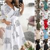 Printed Women Shirt Dress Elegant V-neck Long Lady Dresses Autumn Casual Oversized Cardigan Empire Girl Vestidos Tunics