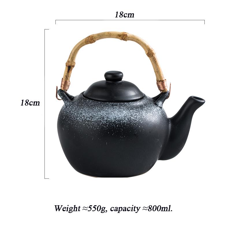 Japanese Style Tea Set Teapot Ceramic Household Tea Maker Drinking Tea Cup Single Pot Creative Bamboo Handle Teapot Set