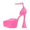 Fashion Pointed Toe Shallow Platform Women Sandals Sexy Shiny Patent Leather Ankle Strap High Heels 2025 High Quality Black/pink Pumps