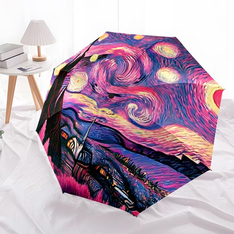 1pc Starry Night Sky Automatic Open/Close Umbrella - Portable Collapsible Umbrella with 8-Rib Stability, Fashion Lovers yy251017091