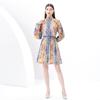 Spring Summer Women Plus Size Single Breasted Retro Print Oversize Mini Short Party Dresses with Belt