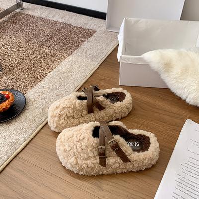 Пушистые туфли с леопардовым принтом 2025 осень и зима новая толстая подошва верхняя одежда универсальная мода теплые и увеличивающие рост плюшевые хлопковые тапочки