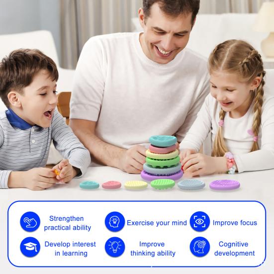 6/12Pcs Silicone Sensory Stone Toy Anxiety Stress Relief Portable Travel Calming Fidget Stone Textured Worry Stone Toy Kids Teens Adults Gift