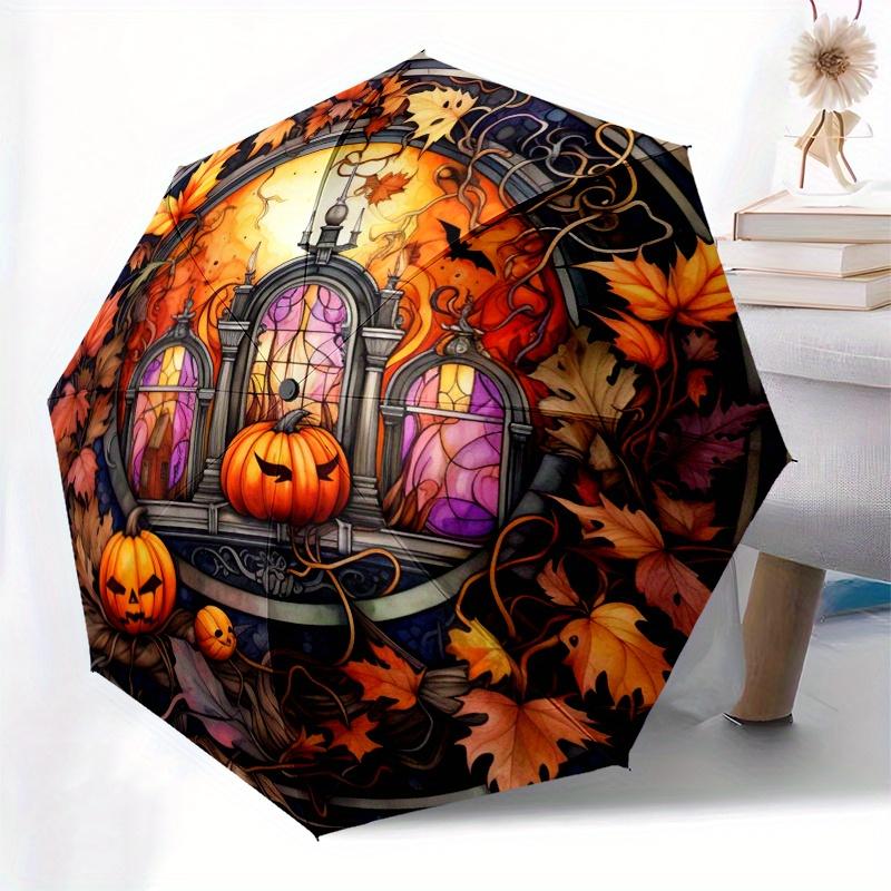 Stained Glass Window Pumpkin Decor Umbrella Day Gift Y260
