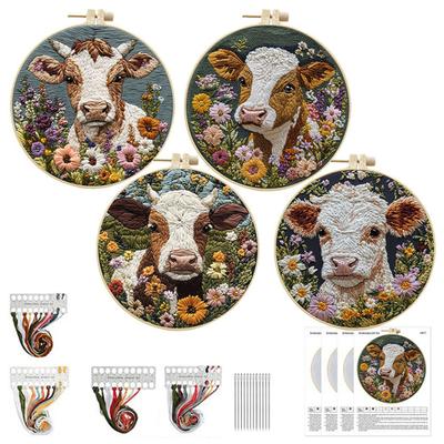 Набор для вышивки иглой Punch Needle Cartoon Highland Cow DIY Вышивка Набор с пяльцами Punch Needle Starter Craft Kit для взрослых и детей