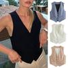 Летний женский жилет с V-образным вырезом без рукавов, однобортный, с маленькими карманами, приталенный, однотонный