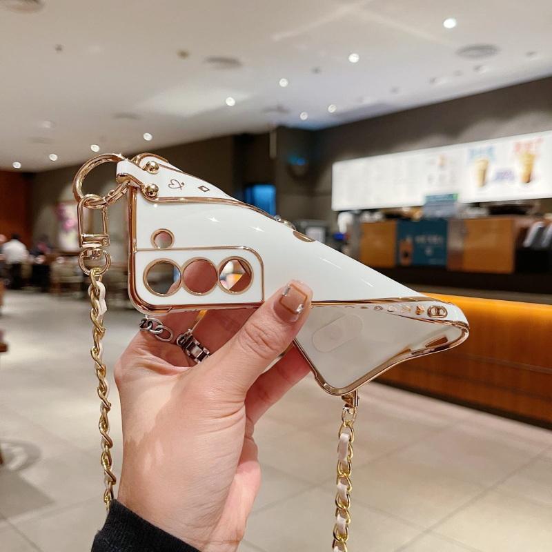 Чехол для Samsung Galaxy S23 S22 S21 Ultra S20 S21FE A14 A54 A13 A53 A23 A52, гальваническая цепочка через плечо, ремешок Love, силиконовый мягкий чехол