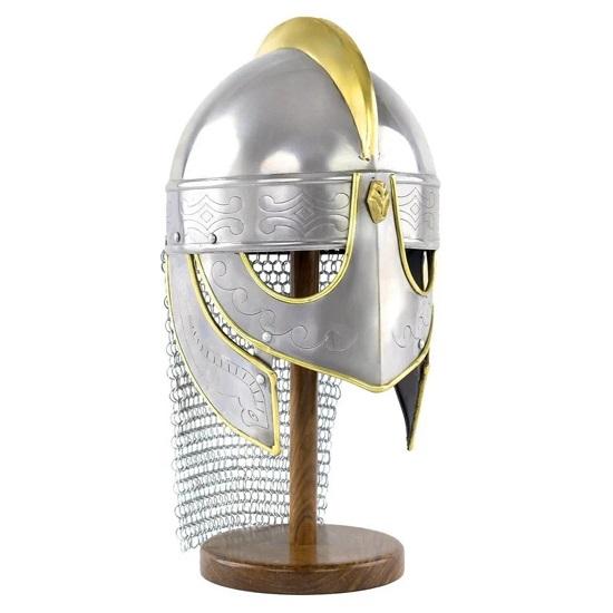 Viking Wolf Armor Helmet Silver Gold Medieval Metal Knight Helmets With Brass Accents Chainmail Wearable For Adult
