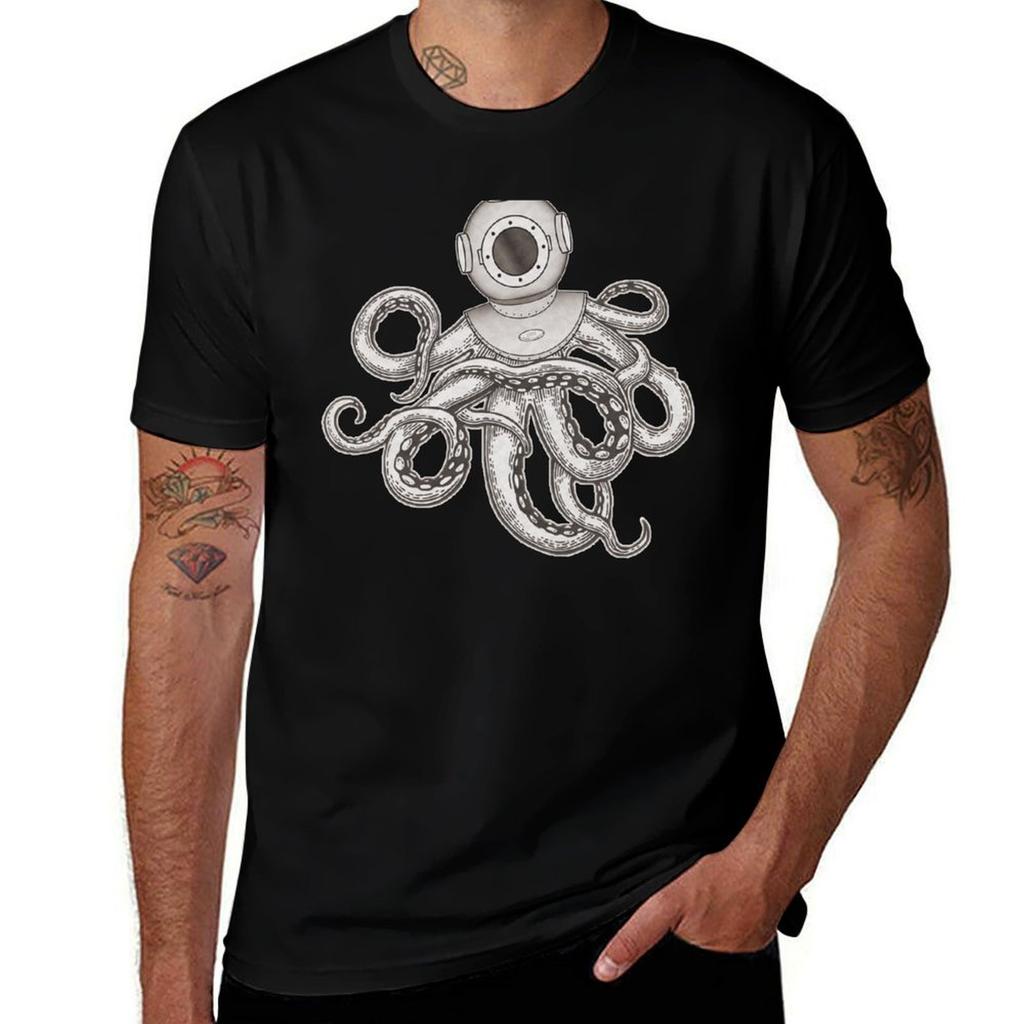 Steampunk Octopus With Diving Bell Tshirt Utility Casual Work Tshirt