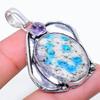 K2 Blue Azurite, Kunzite 925 Sterling Silver Jewelry Pendant 2.01" O4I72