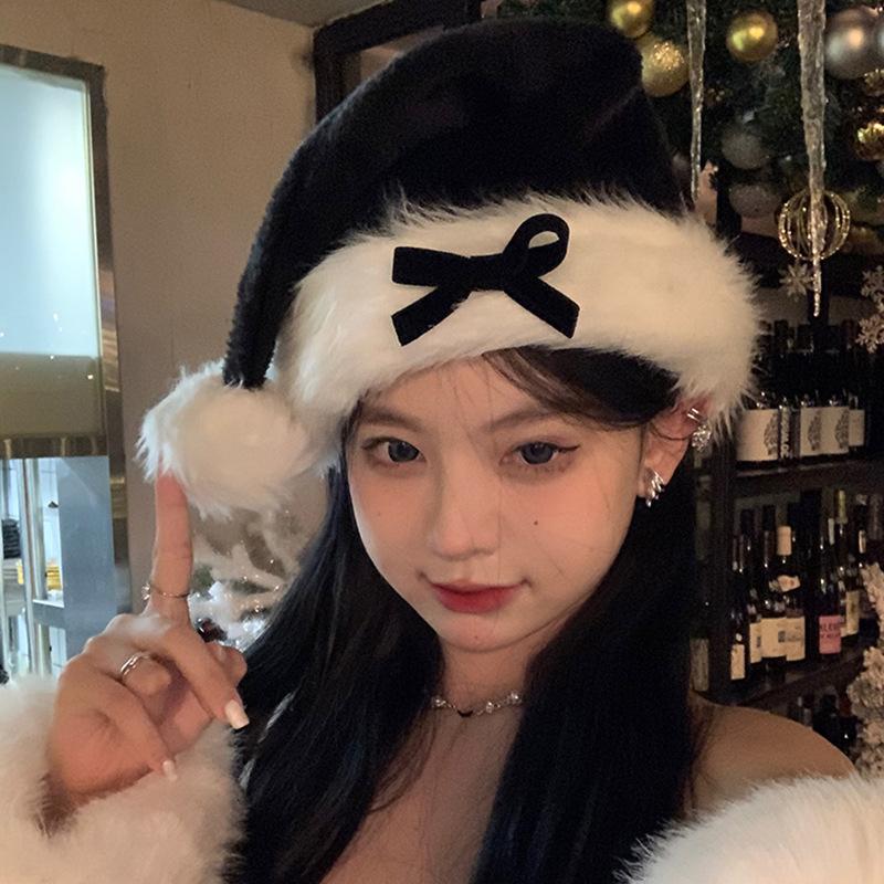 Рождественская декоративная шапка с красным бантом женская зимняя фотография новогодняя атмосфера плюшевая рождественская одежда