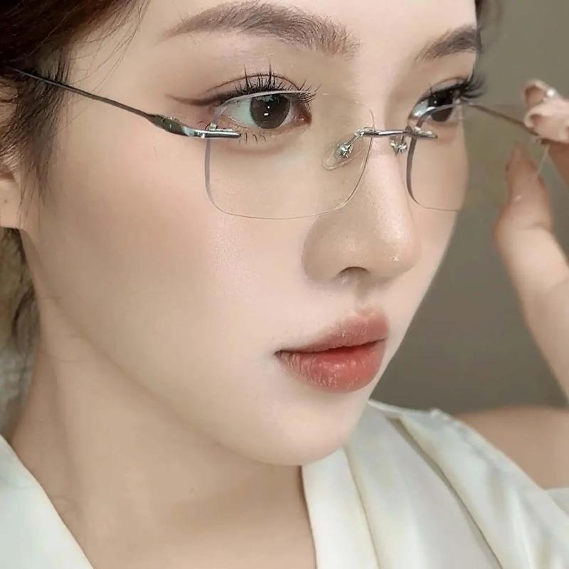 Retro Rimless Glasses Myopia Versatile Vintage Elegant Anti-Blue Light Flat Optical Unisex Ultra Light Stylish Eyeglass Frame