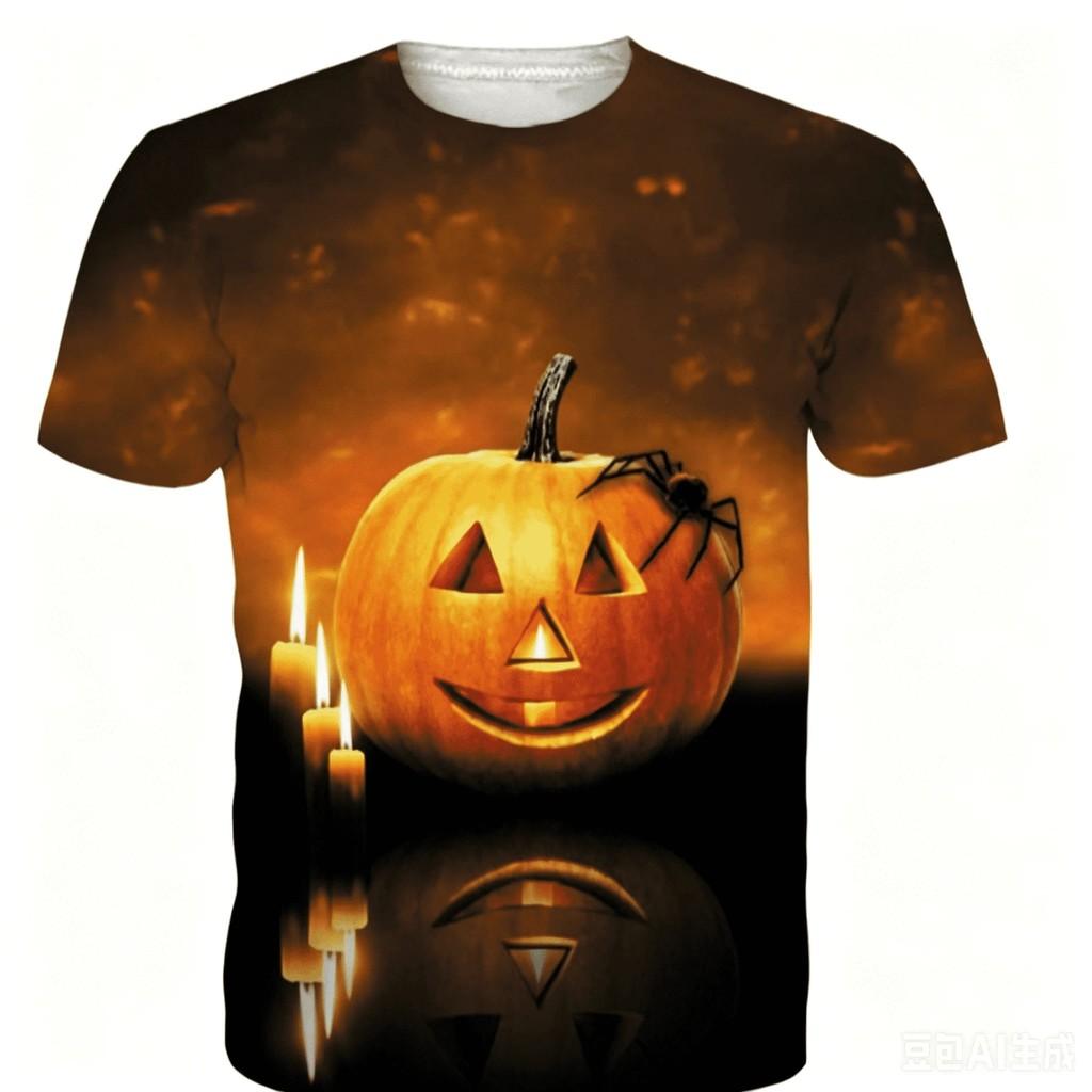 Kids Short Sleeve Tee Ghost Face Pumpkin 3D Print Round Neck For Halloween Party Daily Summer Play