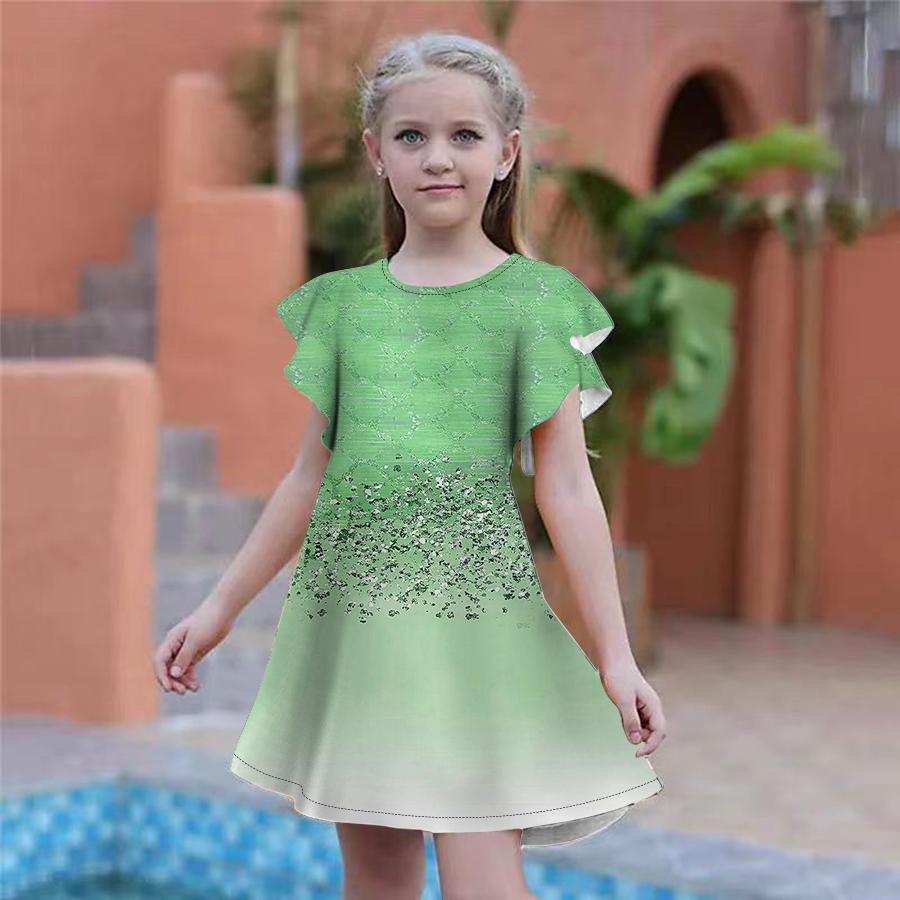 Девочки, рыбка в воде. Платья с принтом, детское праздничное платье для девочек, свободная облегающая юбка с короткими рукавами для девочек старше четырех лет