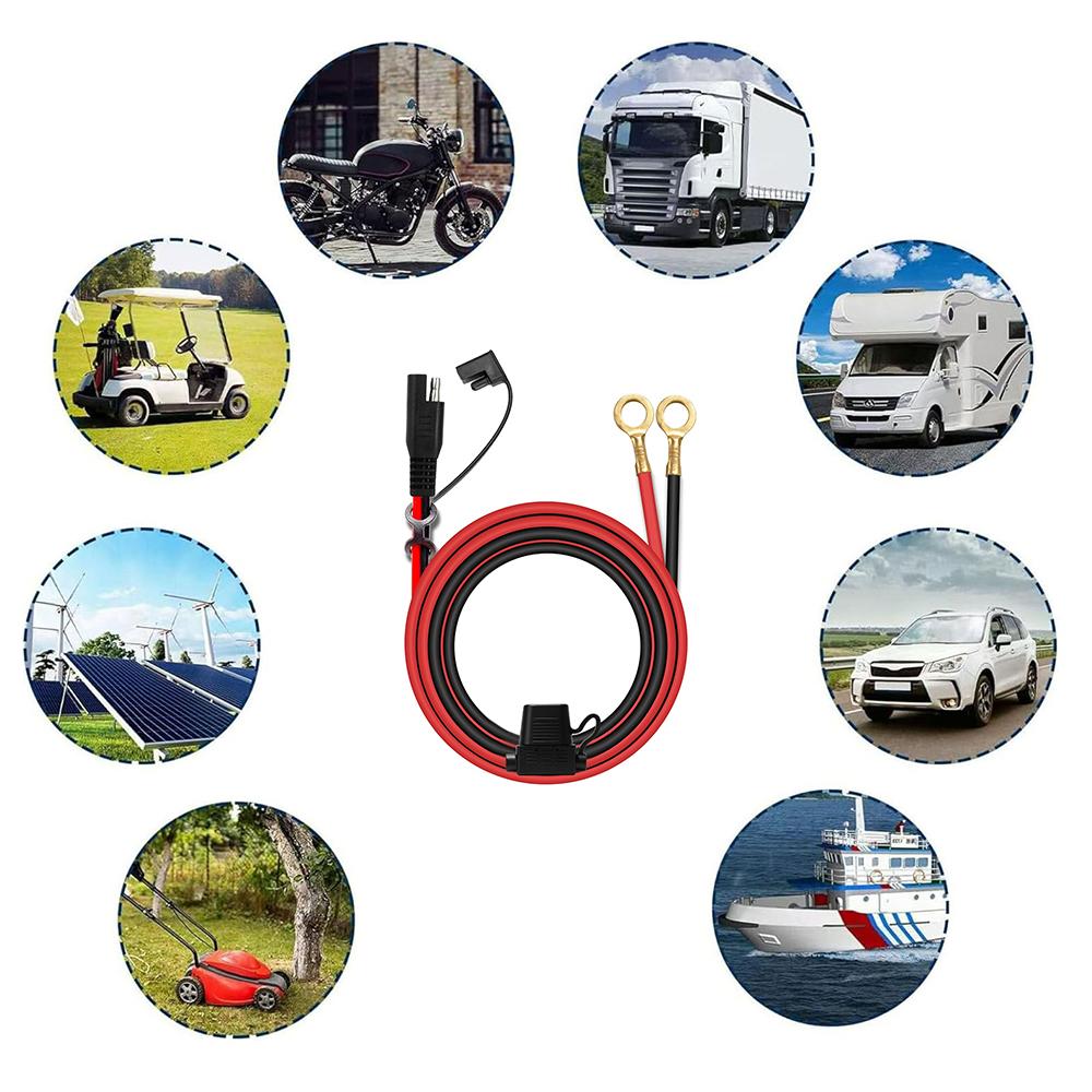 60CM 18AWG SAE to O Ring Terminal Harness with 10A Fuse SAE Extension Cable Adapter Car Motorcycle Accessaries Fuse Holders1