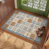 Newest Floor Mat Mediterranean Blue Brown Floral Doormat Retro Tile Pattern Front Entry Mat