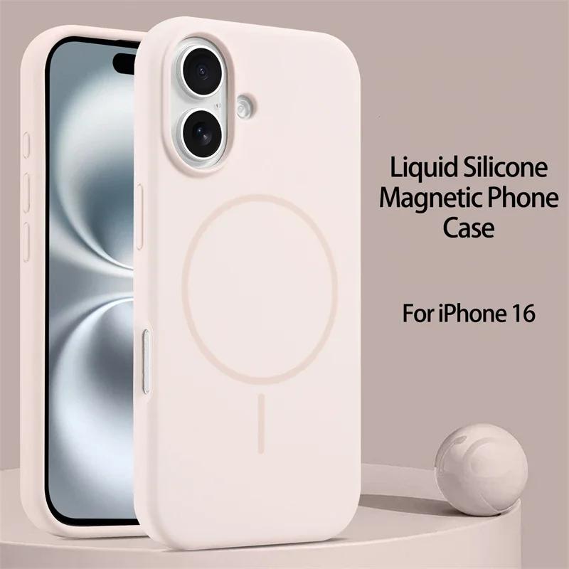 Luxury For iPhone 16 15 14 13 12 11 Pro Max Plus Liquid Silicone Case For Magsafe Magnetic Wireless Charging Soft Phone Cover