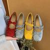 Inner Heightening Bow Yellow Mary Jane Single Shoes Women's Shoes 2025 Spring and Summer with Skirt Retro Ballet Shoes