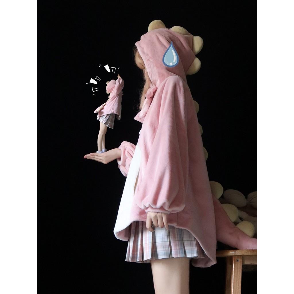 Маленький хвост динозавра с толстым бархатным пальто женская одежда зимняя куртка новая Лолита милый бант сращивание бархатные толстовки женский топ