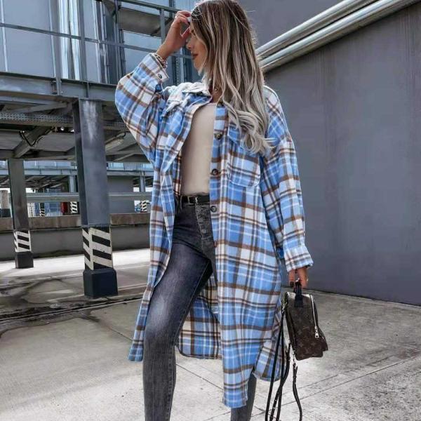 Модная винтажная женская блузка с цветными блоками, удлиненная блузка с длинным рукавом, свободная прямая верхняя одежда 2021 Fashion Tide