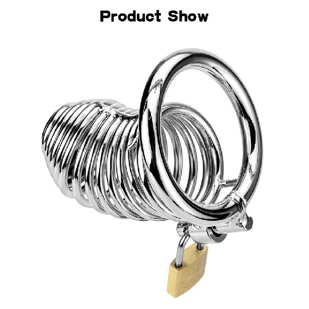 Metal Stainless Steel Chastity Lock BDSM Penis Spiral Collars CB Lock Confinement Male Birdcage Private Parts Confinement Sextoy