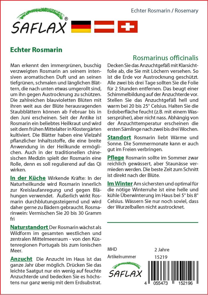 SAFLAX Garden in the Bag - Розмарин - 100 семян - С субстратом в подходящем пакете-стойке - Rosmarinus officinalis