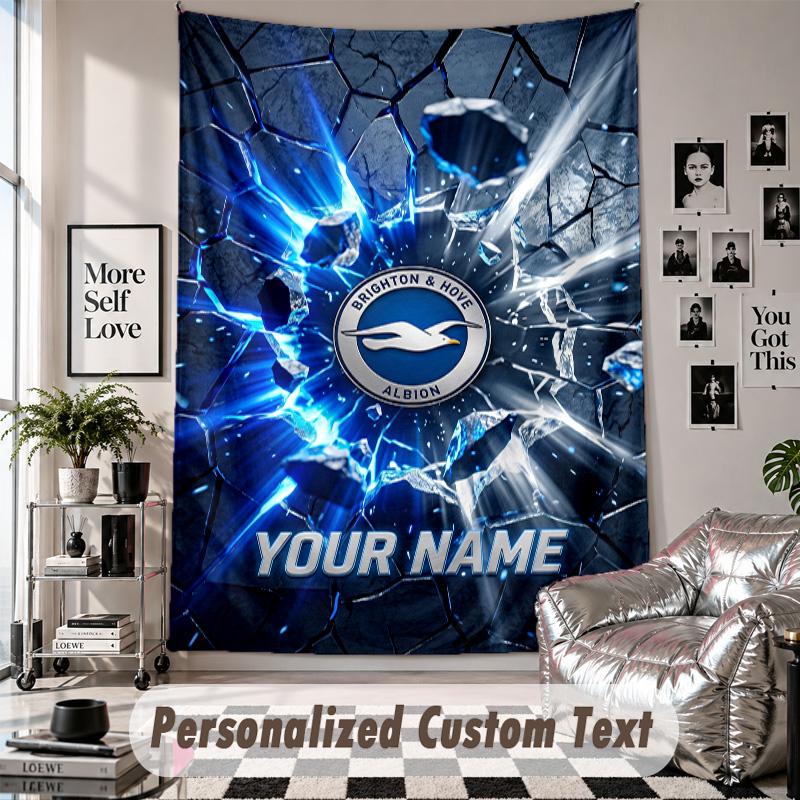 Custom Tapestry Wall Hanging, Brighton & Hove Albion Football Personalized Name Text Home Wall Decor
