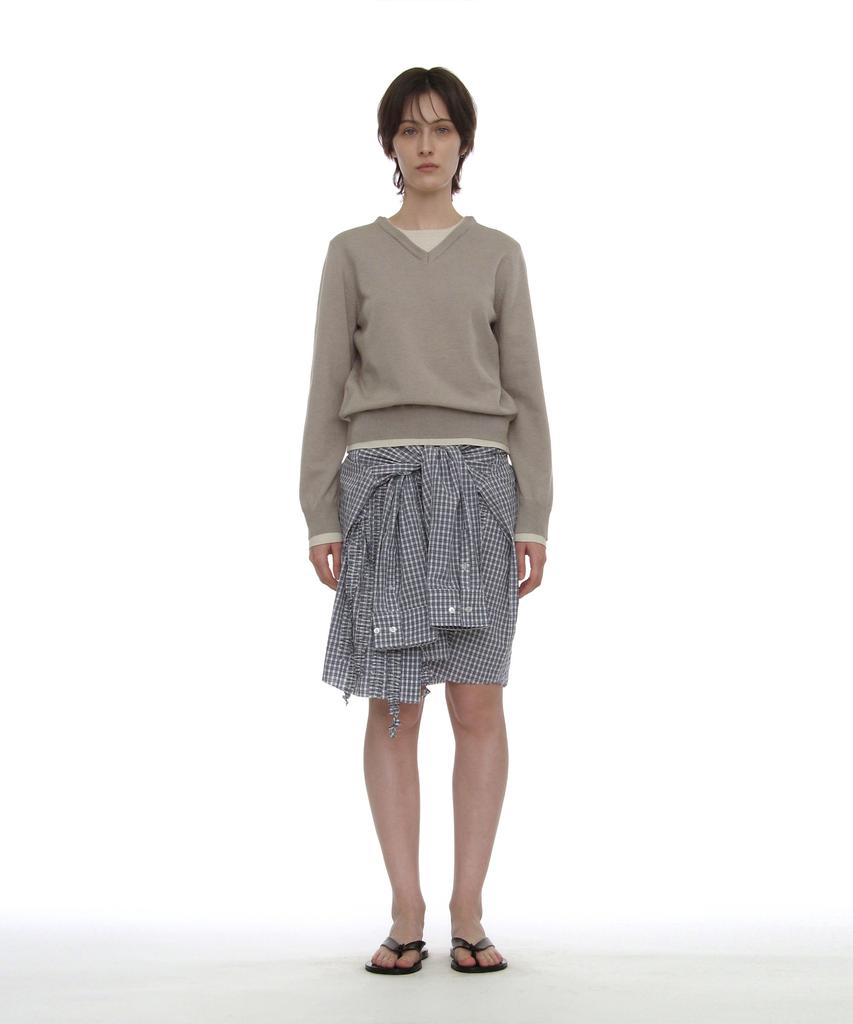 PARTIMENTO WOMEN Colorblock Double Layered Knit Sweater_Light Gray