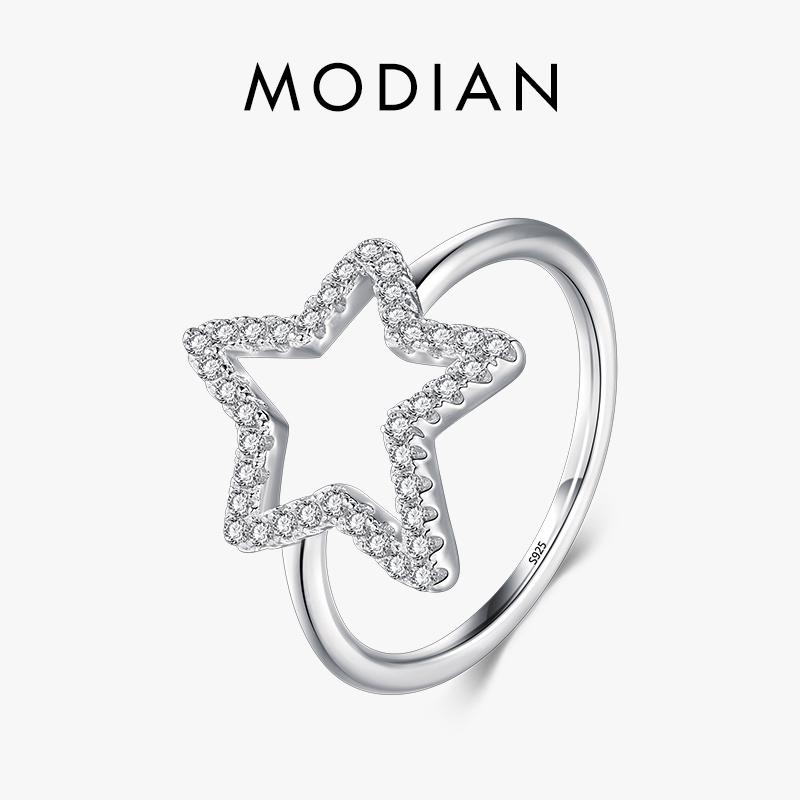 MODIAN 925 Sterling Silver Stars Cubic Zirconia Ring Fashion Crystal Classic Fashion Finger Jewelry For Women