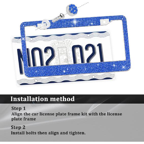 Bling Diamond License Plate Frame,Universal Stainless Steel License Plate Holder Fits U.S. Standard 2 Holes Model,Sparkle License Plate Frames Bling
